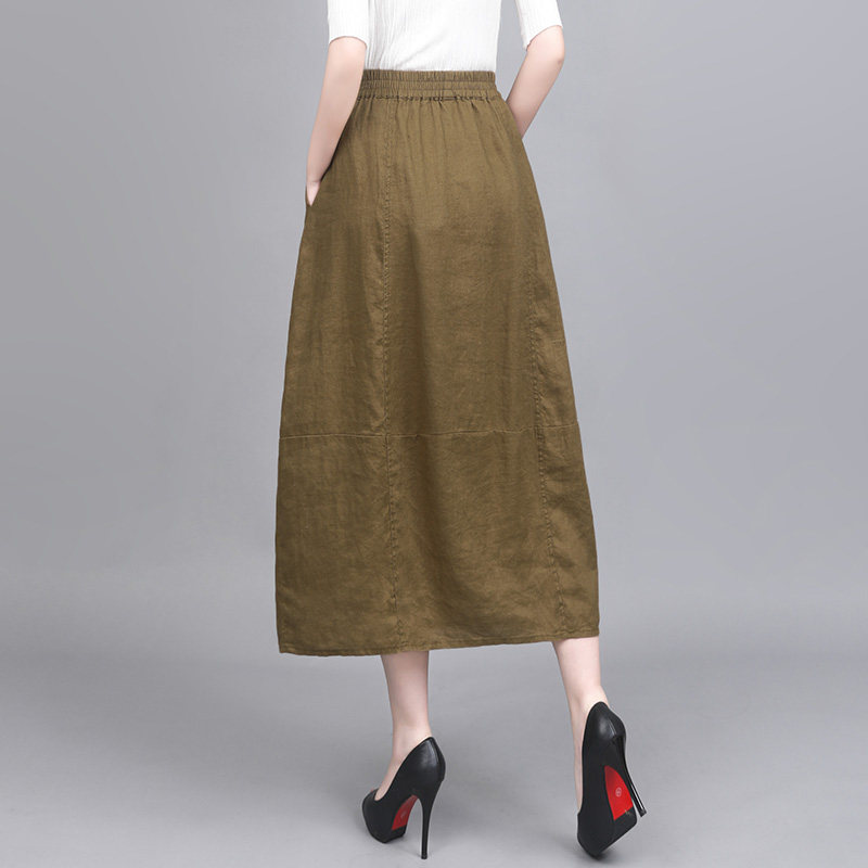 夏季薄款中长款遮肚大摆裙女2026年春秋新款亚麻a字裙花苞半身裙,淘宝优惠券,粉丝福利购,淘宝优惠卷