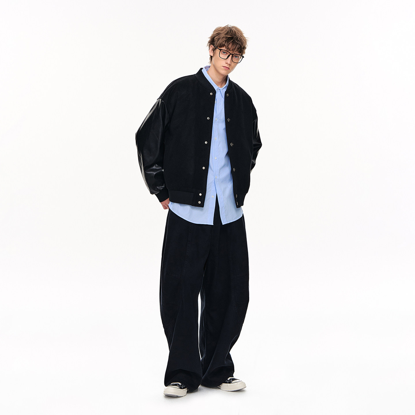 CLIMAX VISION羊毛混纺毛呢拼接皮袖宽松廓形棒球服棉衣外套夹克,淘宝优惠券,粉丝福利购,淘宝优惠卷