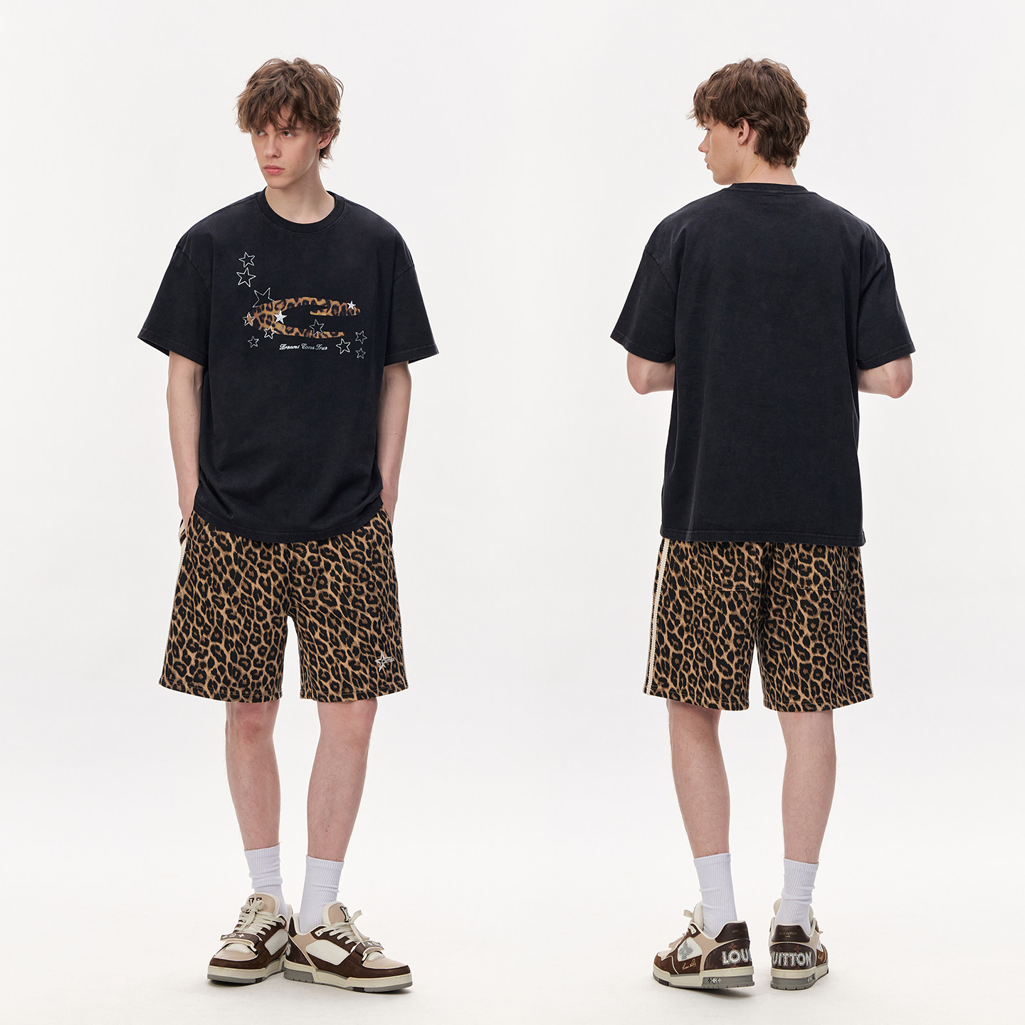 CLIMAX VISION纯棉做旧水洗炒色星星烫钻豹纹字母印花短袖T恤男,淘宝优惠券,粉丝福利购,淘宝优惠卷