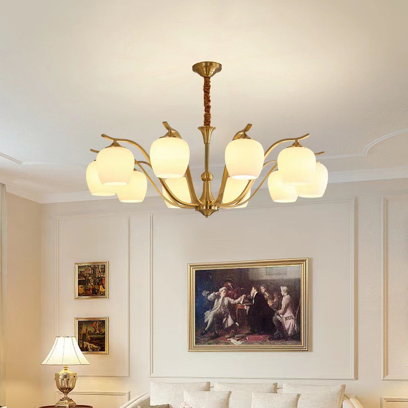 客厅吊灯美式轻奢复古卧室餐厅主灯现代简约欧式大厅全铜主卧灯具-图0