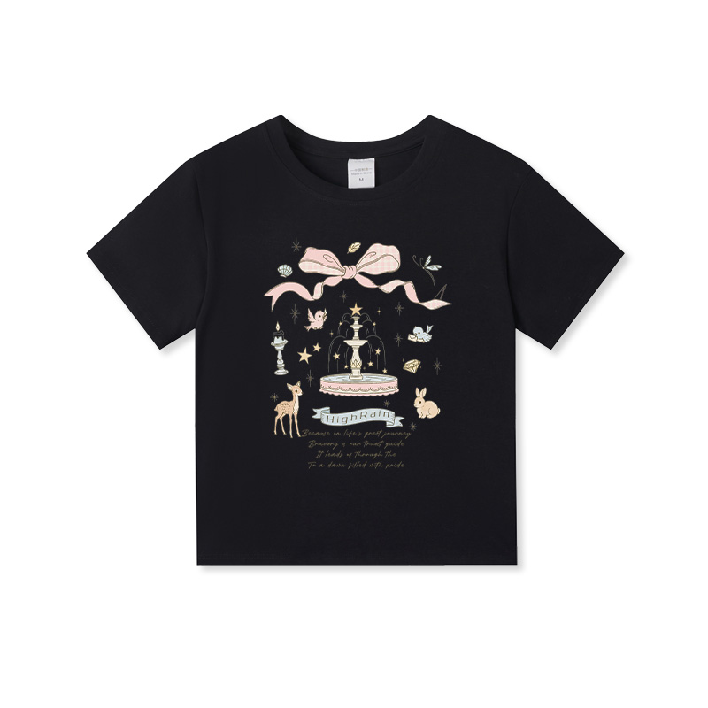 HIGH RAIN日系甜酷旋转木马短袖T恤夏日新款正肩减龄小众别致上衣 - 图3