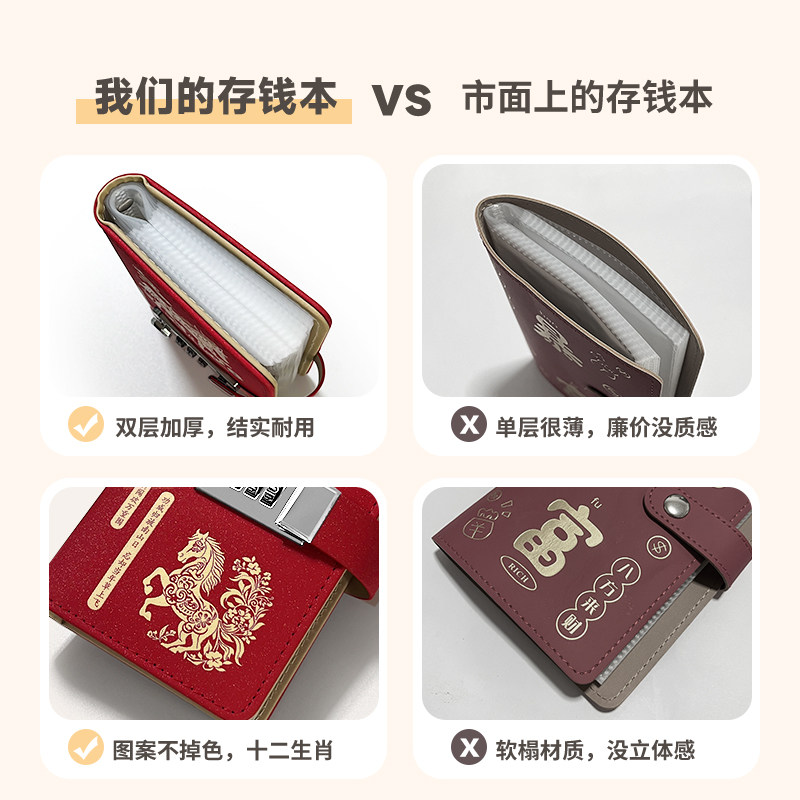 十二生肖现金存钱本2025年新款儿童收纳存钱夹钱册密码锁女存钱包,淘宝优惠券,粉丝福利购,淘宝优惠卷