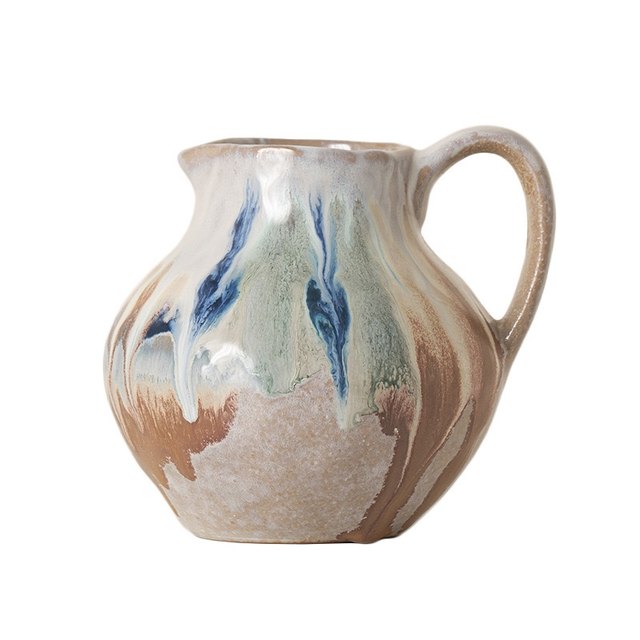 Nordic retro pastoral style glazed ceramic vase creative home gardening one-ear kettle flower arrangement decorative flower vessel