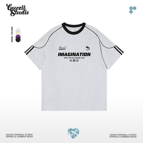 Guozii运动风国潮短袖t恤上衣女高街小众字母百搭半袖复古ins美式 - 图1