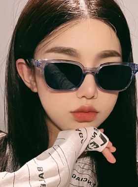 复古方框冰透灰太阳眼镜素颜氛围感防紫外线高级感网红墨镜女潮流