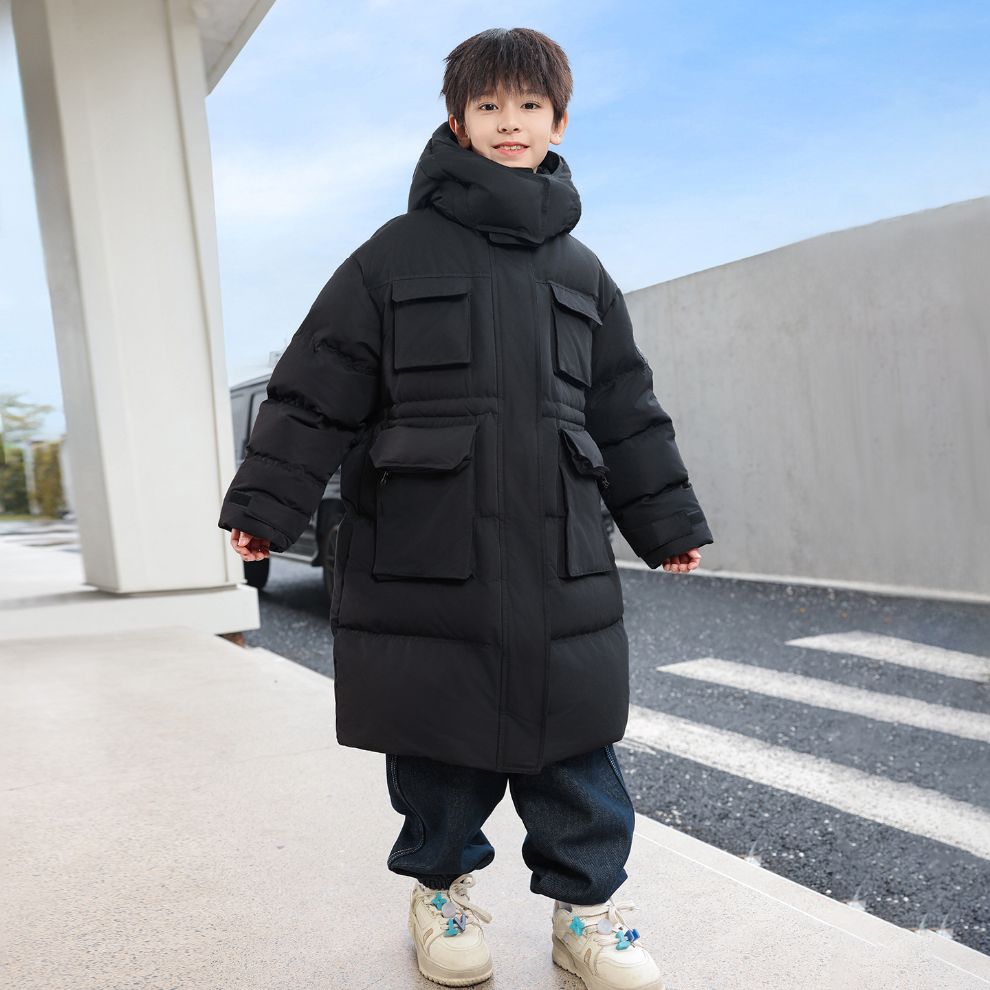 男童冬装长款白鸭绒羽绒服2025新款儿童防寒防水90安心绒三防外套 - 图0