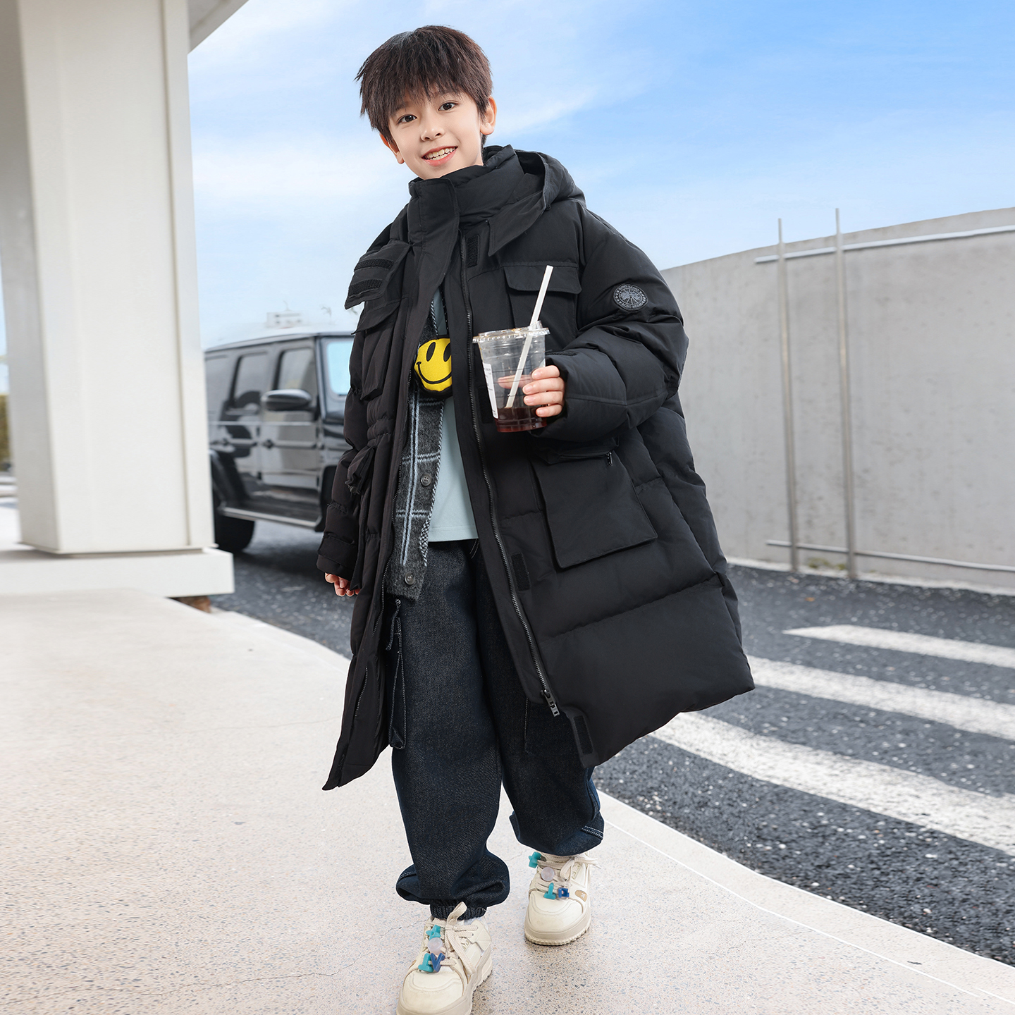 男童冬装长款白鸭绒羽绒服2025新款儿童防寒防水90安心绒三防外套 - 图1