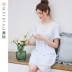 Áo ngủ cotton ngắn tay tiêu chuẩn Mỹ mùa xuân và mùa hè cotton mỏng phần có thể được mặc bên ngoài dịch vụ nhà ngọt ngào đồ ngủ ren gợi cảm - Đêm đầm