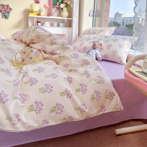 ins风纯棉全棉床上四件套100新款网红碎花被套罩床单三件套床笠款 - 图1