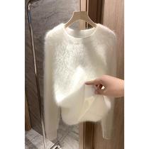 East Gate White Horse Sea Fur Sweater Woman 2023 Autumn Winter New Soft Glutinous Loose Superior Sensuo Suede Knitwear Knitwear