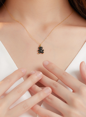 纯银渐变小熊项链小众设计感女