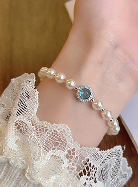 Name.s碎银海蓝宝珍珠项链女款