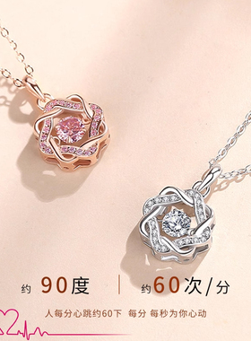 跳动的心玫瑰金项链女款送女友