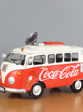 仿真巴士汽车模型复古铁艺工艺品摆件创意家居桌面电视柜装饰