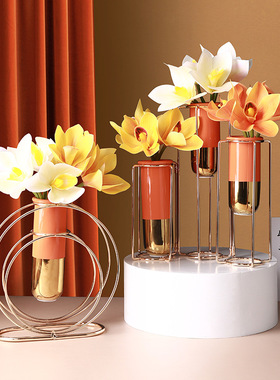 现代轻奢风摆件家居客厅酒柜装饰品创意餐桌桌面铁艺陶瓷插花