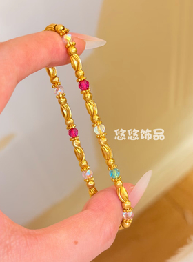 轻奢多巴胺招财小米粒蹦迪珠手链女小众精致设计夏日多层叠戴手环