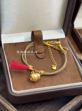 古法沙金点钻黄金色葫芦手链手饰女款轻奢盘缠编织手绳新中式小众