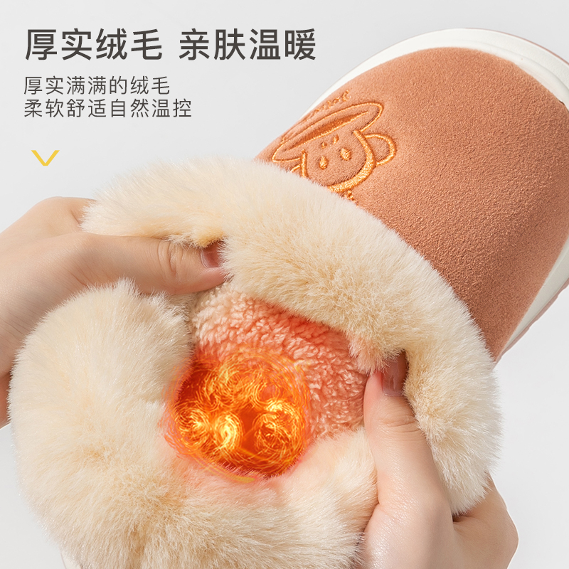 大嘴猴秋冬保暖男室内毛绒可外穿厚底包跟月子鞋居家棉鞋老年人 - 图2