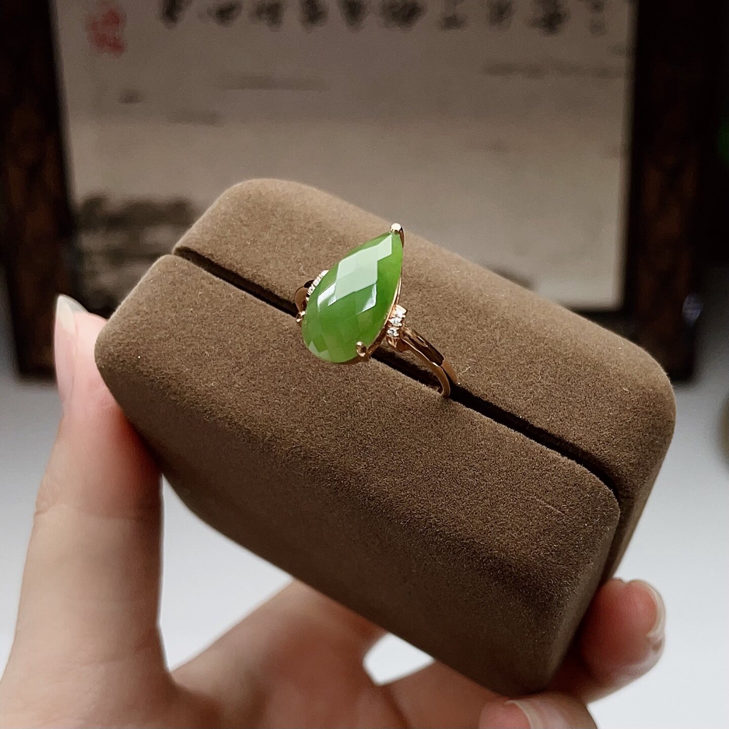 Jasper K gold water drop ring 18k gold with South African real diamonds, exquisite multi-diamond inlay, delicate jade quality
