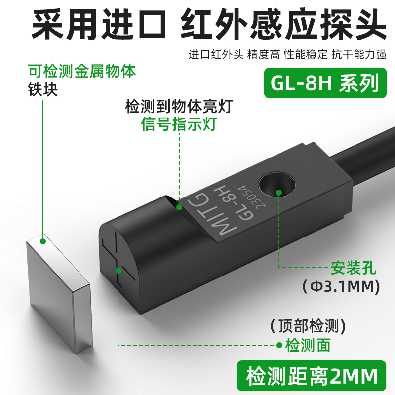 微小型金属接近开关GL-8H方形顶部限位感应传感器NPN/PNP三线24V - 图0