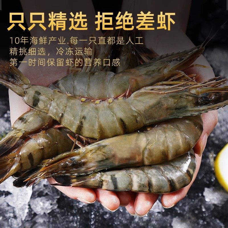 Black tiger shrimp, fresh large tiger shrimp, fresh sea shrimp, bamboo shrimp, large shrimp, seafood and aquatic products, whole box wholesale