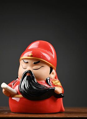 国潮Q版关公武圣关羽可爱陶瓷创意摆件家居摆设茶宠茶玩车载送礼