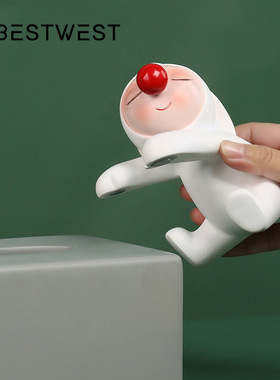 Best west 卡通树脂可爱纸巾盒家居客厅红鼻子娃娃摆件抽纸盒