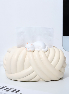 如果创意猫咪毛线球纸巾收纳盒家居装饰品简约客厅桌面摆件抽