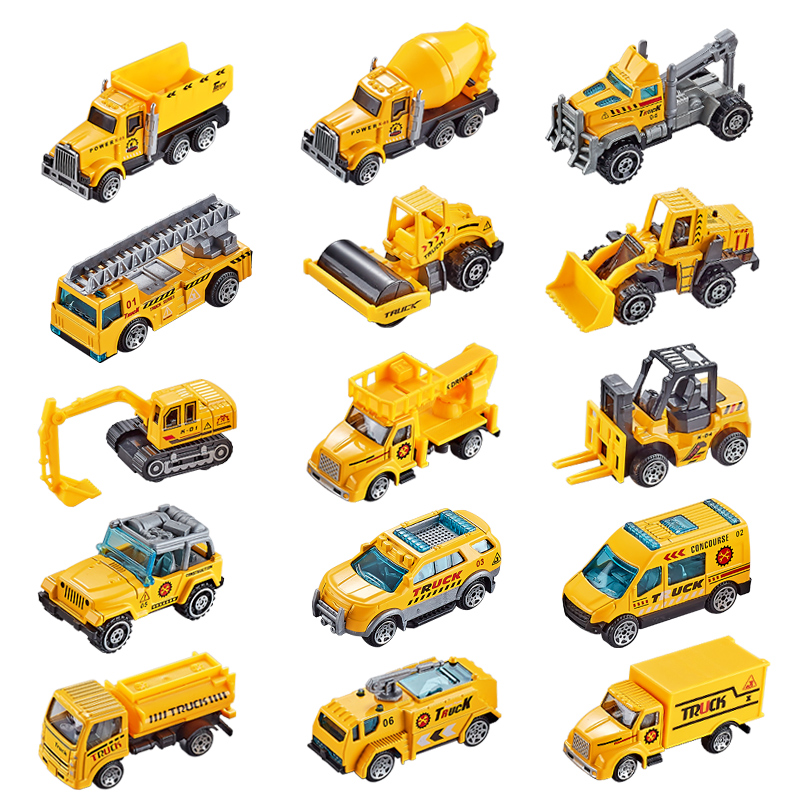 儿童合金工程车挖掘机玩具车套装男孩仿真模型推挖土机搅拌消防车-图3