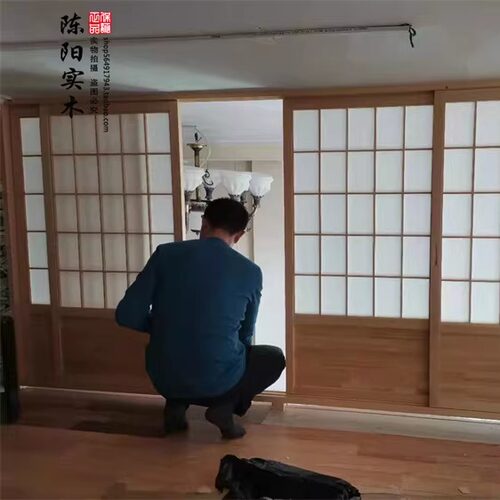 日式推拉门料理店格栅格子门移门隔断榻榻米障子门实木和室门定制 - 图0