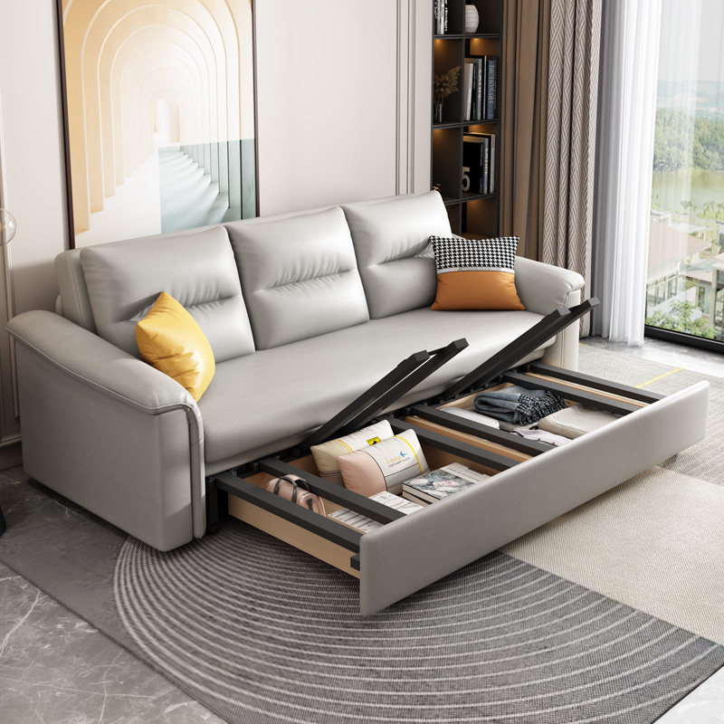 奶油风简约小户型坐卧客厅布沙发床 以梵沙发床