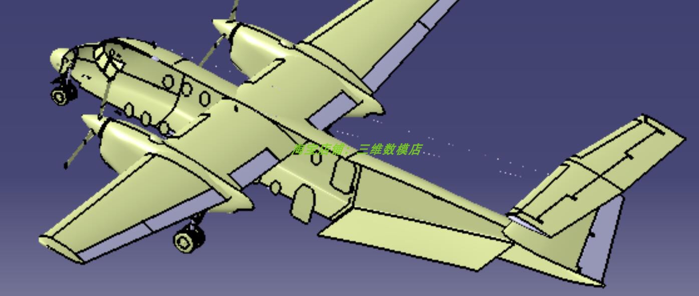水平尾翼固定翼大客机螺旋桨飞机3D三维几何数模型曲面双发动机 - 图3