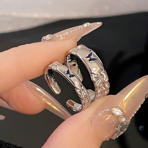 新款2025年蝴蝶情侣开口戒指轻奢高级感男女小设计众独特对戒 - 图0