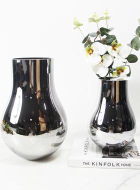 北欧玻璃电镀银色花瓶家居插花客厅装饰品摆件艺术售楼处饰品