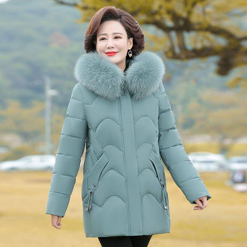 妈妈冬装棉衣外套中老年中长款大码羽绒棉服