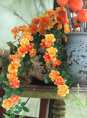 仿真蔷薇花藤假花玫瑰藤条藤蔓缠绕管道软装装饰造景爬藤绿植壁挂