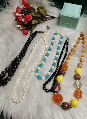 vintage中古回流项链毛衣链多层水晶亚克力琉璃超长项链欧洲8.22