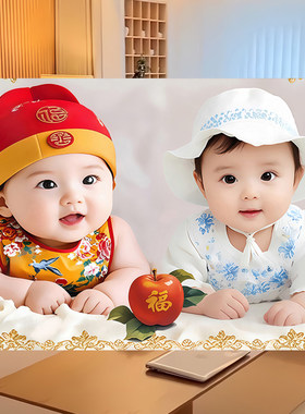 龙凤胎宝宝画报墙贴求送子图海报