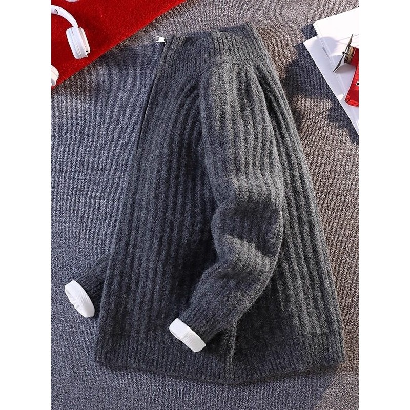 半拉链羊毛混纺立领毛衣男冬季宽松肌理感高领加厚慵懒风针织外套,淘宝优惠券,粉丝福利购,淘宝优惠卷