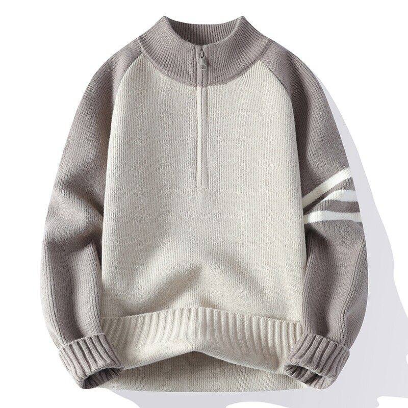 高级感半拉链高领毛衣男冬季加厚毛线衣服青少年撞色插肩袖针织衫,淘宝优惠券,粉丝福利购,淘宝优惠卷