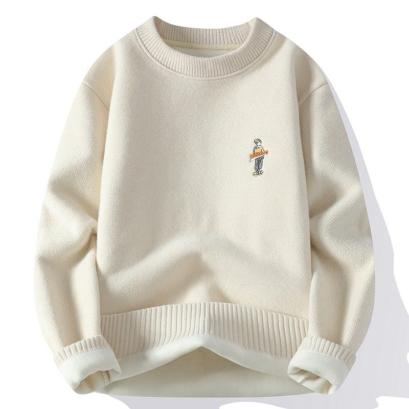 雪尼尔加绒加厚刺绣毛衣男秋冬季保暖针织打底衫宽松内搭男装线衣,淘宝优惠券,粉丝福利购,淘宝优惠卷