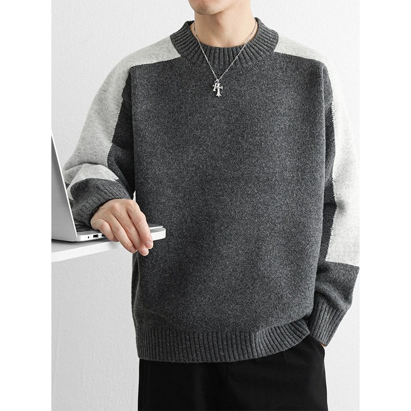 高级感原创拼色立领毛衣男秋冬保暖加厚插肩袖内搭打底针织羊毛衫,淘宝优惠券,粉丝福利购,淘宝优惠卷