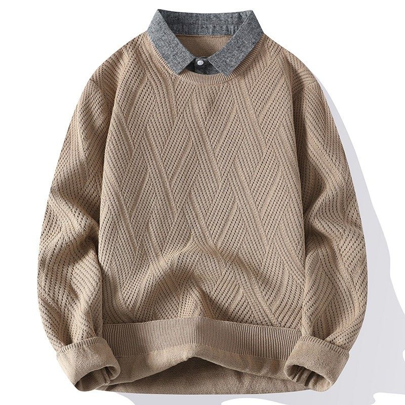 高端假两件衬衫领毛衣男士秋冬季2025新款保暖青年内搭打底针织衫,淘宝优惠券,粉丝福利购,淘宝优惠卷