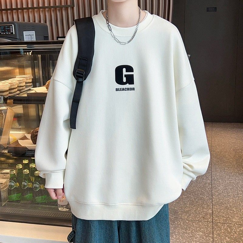 港风高级感 圆领卫衣男春秋季青少年长袖T恤潮牌上衣休闲宽松外套,淘宝优惠券,粉丝福利购,淘宝优惠卷