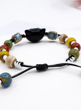 「甜酷小喵」ins小众设计黑色卡通小猫咪编织手链情侣送闺蜜礼物~