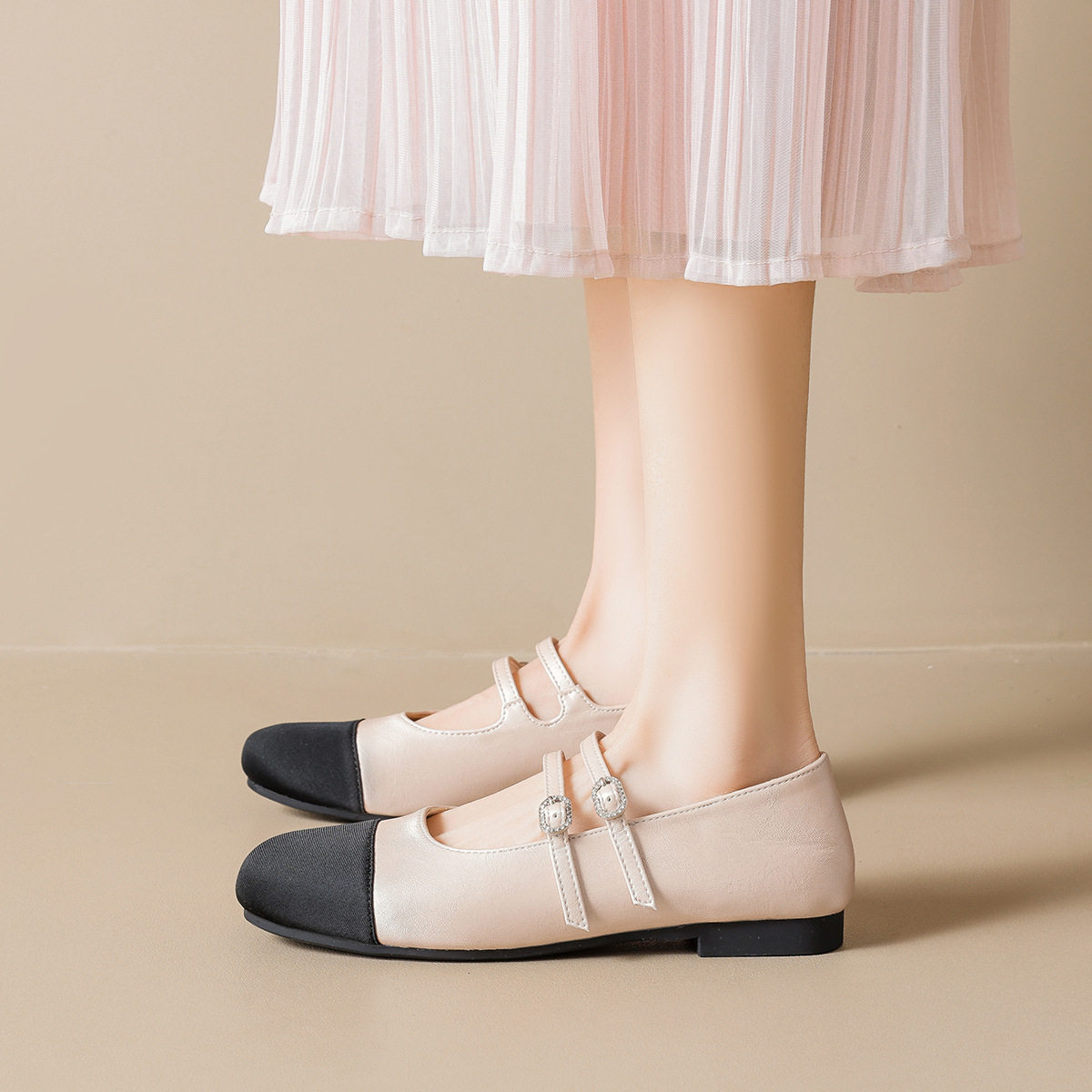 法式小香风玛丽珍鞋女款2026春夏新款拼色平底一字带芭蕾大码单鞋,淘宝优惠券,粉丝福利购,淘宝优惠卷