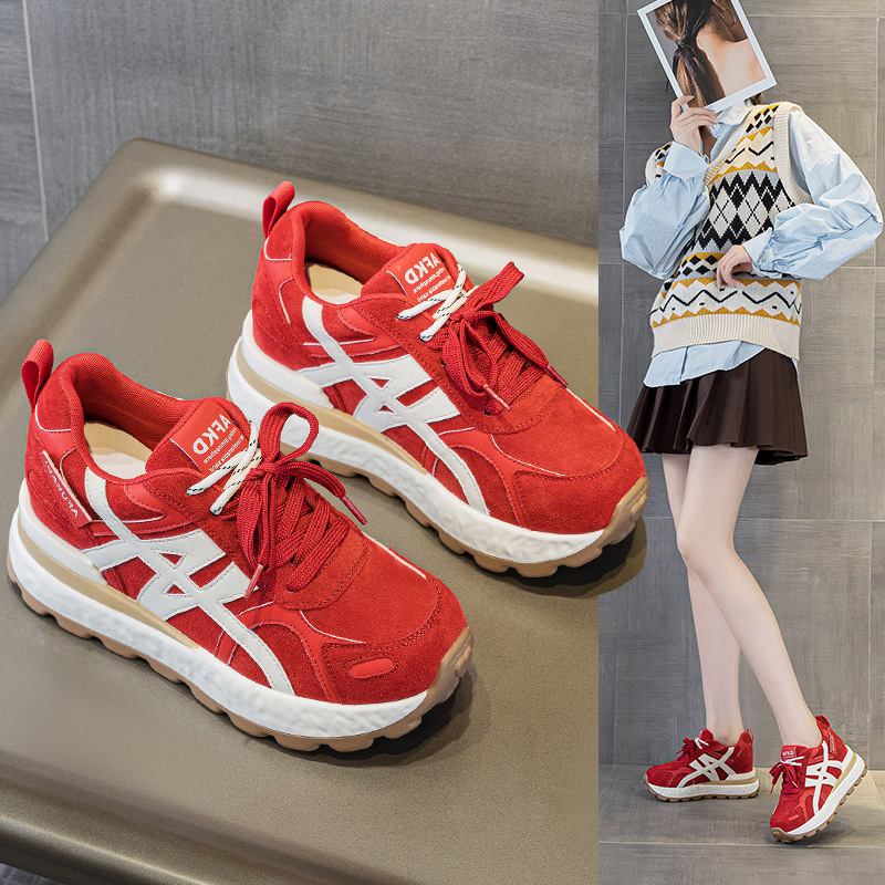 厚底8CM阿甘鞋女2025年秋冬新款休闲运动德训鞋百搭内增高小白鞋 - 图0