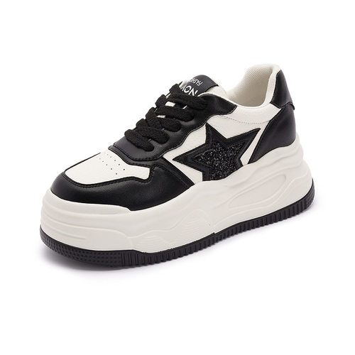 厚底8CM内增高小白鞋百搭平底时尚休闲单鞋2025秋季新款真皮女鞋 - 图2