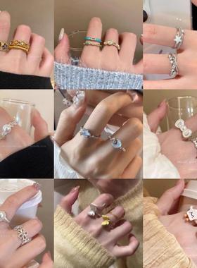 义乌市彤衫饰品冰川蓝星星月亮戒指新款小众设计高级感食指戒可调