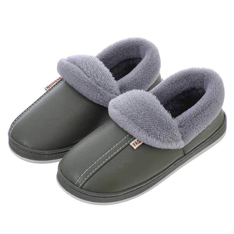 秋冬季PU皮棉拖鞋家用防水厚底保暖室内情侣家居毛拖鞋男女士包跟,淘宝优惠券,粉丝福利购,淘宝优惠卷